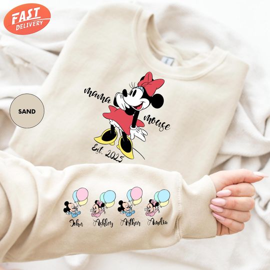 Custom Mama Mouse Sweatshirt, Minnie Mom Sweatshirt, Disney Mother's Day Crewneck, Mama with Kids Names, Personalized Disney Mom Sweatshirt