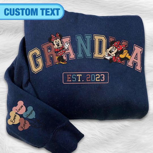 Personalized Disney Minnie Grandma Embroidered Sweatshirt, Custom Minnie Grandma Sweater, Custom Kids Name Disney Sweater, Mother's Day Gift