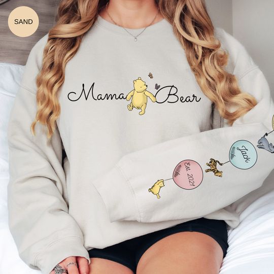Custom Mama Bear Sweatshirt For Mom Sweater For Mothers Day Personalized Winnie The Pooh Hoodie Classic Pooh Bear Tee Customizable Shirt