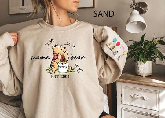 Custom Mama Bear Sweatshirt for Mom, Sweater for Mothers Day, Personalized Winnie the Pooh Sweat, Classic Pooh Bear Tee Customizable Shirt