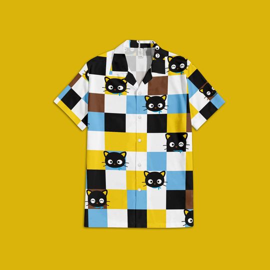 Sanrio Chococat Button Up Shirt, Chococat Sanrio Hawaiian Shirt, Sanrio Checkered Hawaiian Shirt