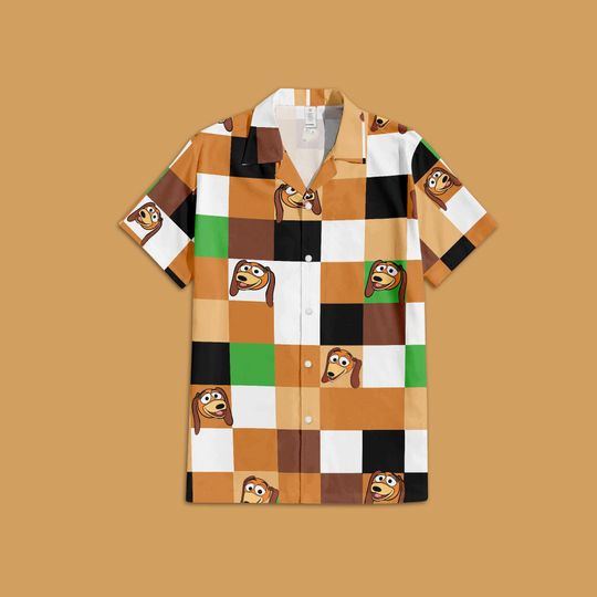 Toy Story Slinky Dog Button Up Shirt, Toy Story Slinky Dog Disney Pixar Hawaiian Shirt, Toy Story Slinky Checkered Hawaiian Shirt