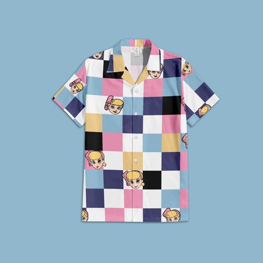 Toy Story Bo Peep Button Up Shirt, Toy Story Bo Peep Disney Pixar Hawaiian Shirt, Toy Story Pixar Disney Checkered Hawaiian Shirt