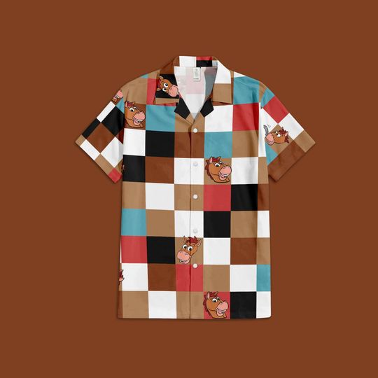 Toy Story Bullseye Button Up Shirt, Toy Story Bullseye Disney Pixar Hawaiian Shirt, Toy Story Pixar Disney Checkered Hawaiian Shirt