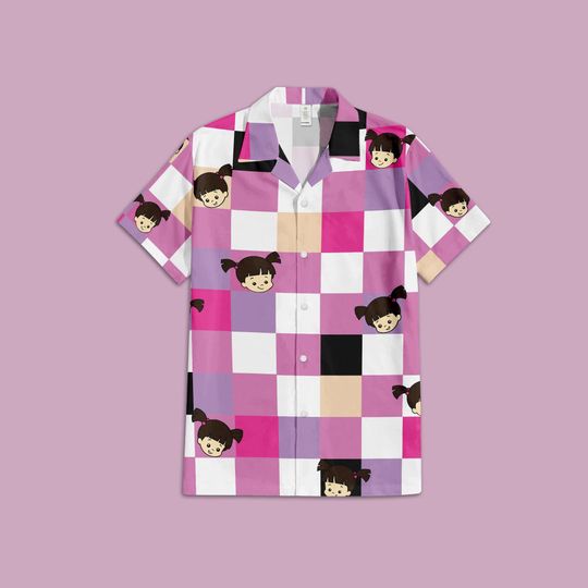 Monsters Inc. Boo Button Up Shirt, Monsters Inc. Disney Hawaiian Shirt, Boo Checkered Hawaiian Shirt