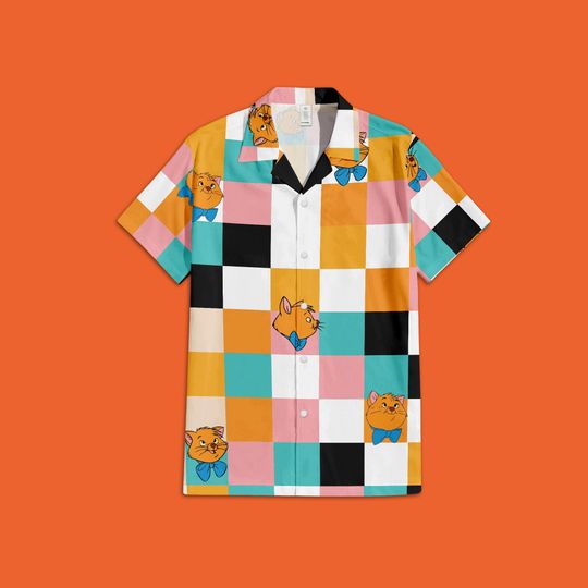 Toulouse Aristocats Button Up Shirt, Disney Aristocats Hawaii Shirt, Toulouse Cat Checkered Shirt, Disney Button Up, Disney Hawaiian Shirt
