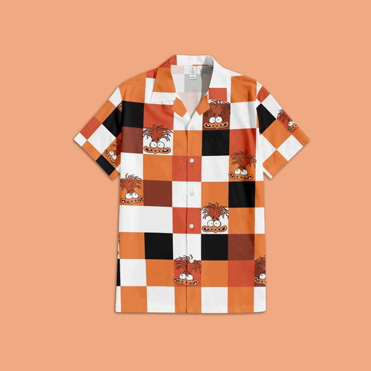 Anxiety Inside Out Button Up Shirt, Disney Inside Out Hawaii Shirt, Disney Pixar Checkered Hawaii Shirt