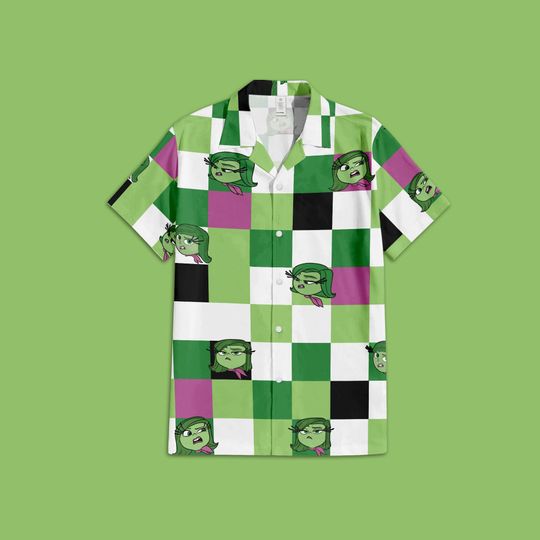 Disgust Inside Out Button Up Shirt, Disney Inside Out Hawaiian Shirt, Disney Pixar Checkered Shirt