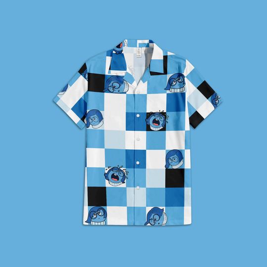 Sadness Inside Out Button Up Shirt, Disney Inside Out Hawaii Shirt, Disney Pixar Checkered Shirt