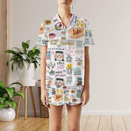 Gilmore Girls Short Pajamas Set, Luke's Gilmore Girls Womens Pajamas, Luke's Coffee Pajamas Short set