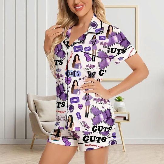 Olivia Rodrigo Guts 2024 Pajamas, Olivia Rodrigo Shorts Pajamas Set, GUTS album Olivia Tour Pajamas Set, Olivia GUTS Track List Set