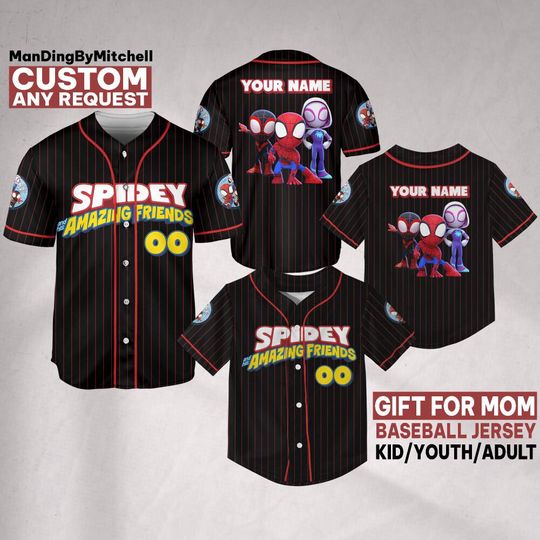 Custom Spidey And His Amazing Friends Funny, Mom and Kids Baseball Jersey, Mothers Day Gift, Custom Jersey, Disney Shirt, Gift for Mom