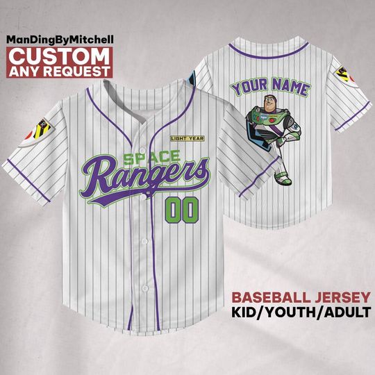 Personalized Toy Story Buzz Lightyear Space Rangers Striped Baseball Jersey, Disneyland Matching Jersey, Personalized Birthday Gift For Kids