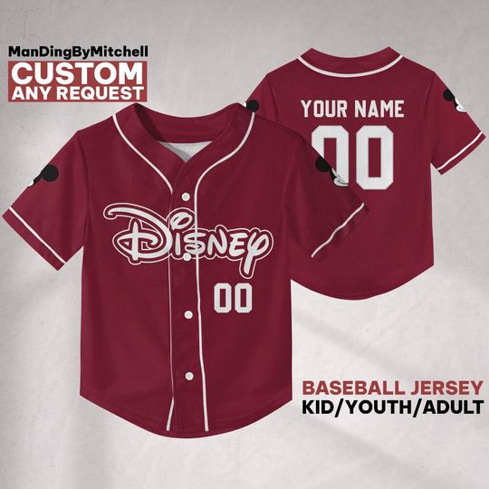 Personalize Disney Simple Awesome Maroon, Custom Kid Youth Adult Baseball Family Team Jersey, Disneyland Cute Birthday Gift
