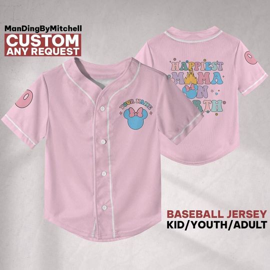 Personalize Disney Happiest Mama On Earth Light Pink, Mickey and Friends Jersey, Birthday Gift For Kid, Family Matching Tee