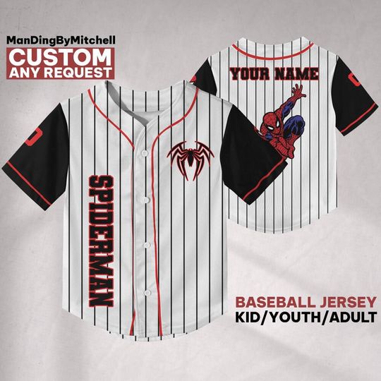 Personalize Spiderman Superhero Awesome White Black Baseball Jersey, Disneyland Family Matching Jersey