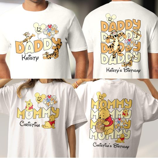 Personalized Disney Winnie The Pooh Birthday Shirt, Custom Disney Family Birthday T-Shirt, Winnie Bear Shirt, Pooh Tiger Birthday Party Tee