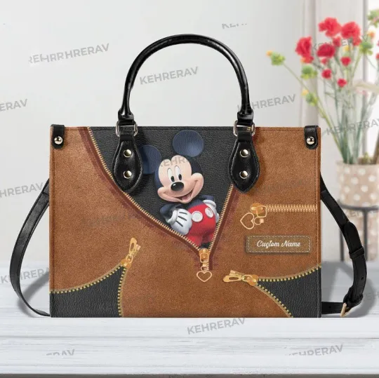Personalized Mickey Mouse Ears Leather Handbag, Mickey Mouse Lovers Gift