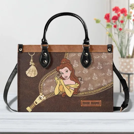 Princess Belle Cartoon Women Leather Handbag