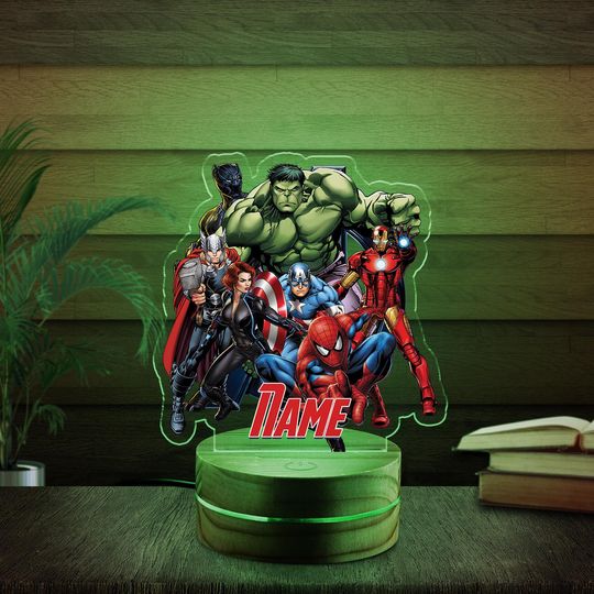Personalized Avengers Night Light/Marvel Superheros Night Light/Hulk Night Light/Super Heroes Birthday Gift/Birthday Boy Gift