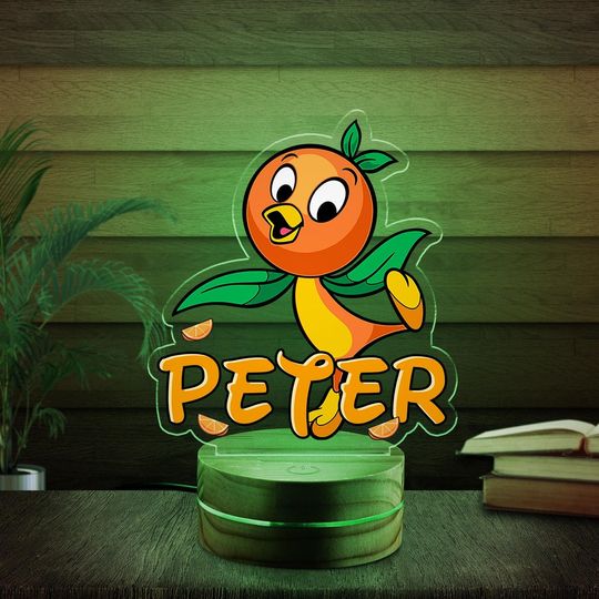 Personalized Cute Orange Bird LED Light, Custom Epcot Flower And Garden Family Home Decor, Orange Bird Night Light