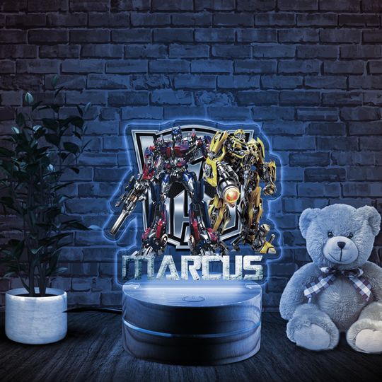Personalised Optimus Prime Transformer Night Light, Birthday Gift Room Decoration Unique Gift Custom Name Night Light Christmas Gift