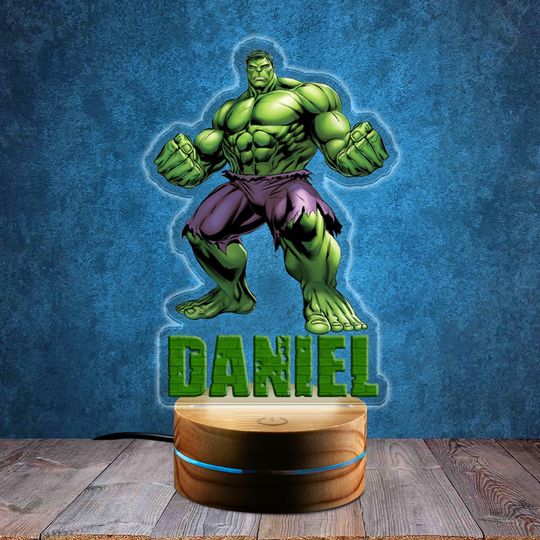 Personalized Hulk Nightlight, Superhero Night Lamp, Hulk Lamp, Hulk Gifts, Kids Night Light Boys Room Decor, Kids Light, Boy's Gifts