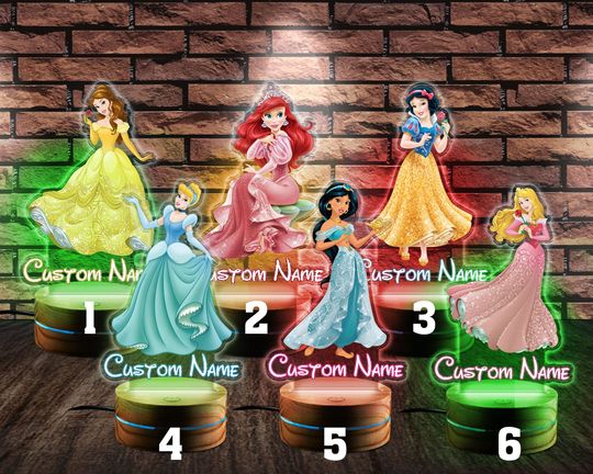 Personalized Disney Princess Night Light, Custom Name Baby Girl Room Decor, Disney Princess Birthday Gift, Disneyland Gift For Kids