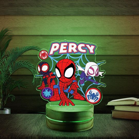 Personalized Spidey And His Amazing Friends Night Light, Custom Spidey Kids Led Lamp, Ghost Spider Mile Morales Spiderman Birthday