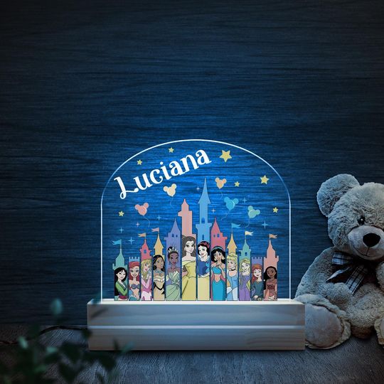 Personalized Disney Princess Castle Night Light, Custom Name Baby Girl Room Decor, Disney Princess Birthday Gift, Disneyland Lamp