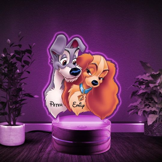 Disney Lady And The Tramp Night Light, Personalized Lady And Tramp Night Light, Disney Tree Night Light, Custom Disney Dog Light