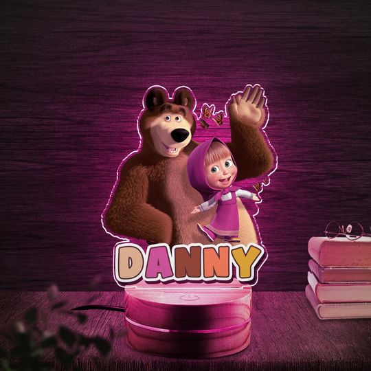 Discover Masha And The Bear Birthday Night Light/Masha Bear Night Light/Disney MashaLED Bedroom Sign/Disney Bedroom Decor/Nursery Nightlight