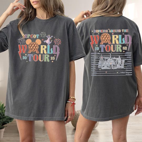 Disney Epcot World Tour 2025 Comfort T-Shirt, Drinking Around The World Tour Homage Movie Shirt, Mickey Ears Boyfriend Girlfriend Gift