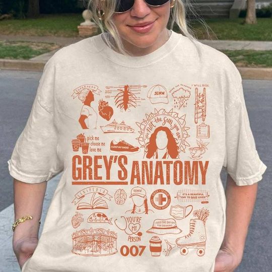 Retro Grey Anatomy Movie Doodle Art Blue Orange Shirt,Meredith Grey Derek Shepherd Shirt, Minimalist Movie Shirt,Birthday Gift,Gift For Him