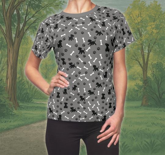 101 Dalmatians Inspired Pattern All-Over Print Costume Women's T-Shirt | runDisney 10K West Coast Run Outfit Idea | Dogs, Bones, Paw Prints