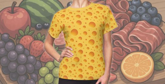 Swiss Cheese Shirt Funny Holey Cheese Food Cosplay All-Over Print Costume Women's T-Shirt | Food & Wine and Dine Festival Race Costume Idea