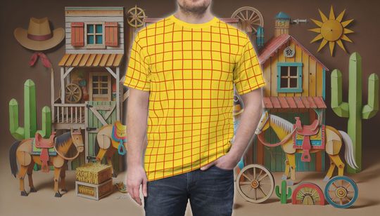 Woody Fabric Pattern Undershirt Toy Story Inspired All-Over Print Costume Lightweight Unisex T-Shirt | Cowboy Cosplay, Halloween Party Shirt