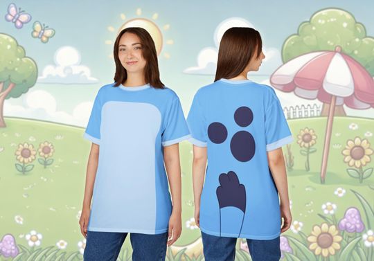 Blue Cartoon Dog Heeler Pup Animated Character Inspired All-Over Print Costume Lightweight Unisex T-Shirt
