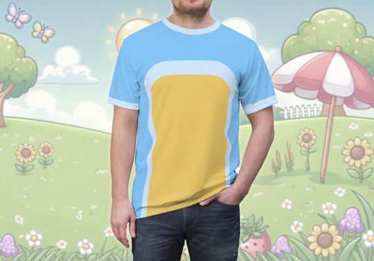 Blue Cartoon Dog Heeler Father Animated Character Inspired All-Over Print Costume Lightweight Unisex T-Shirt | Race, Bounding, Halloween Top