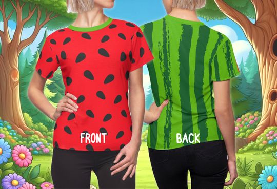 Watermelon Food Cosplay Fun Front/Back All-Over Print Costume Women's T-Shirt | Funny for Food & Wine, Bounding, Wine Dine runDisney