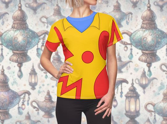 Vacation Genie Inspired Animated Aladdin All-Over Print Women's Lightweight Costume T-Shirt | Funny Theme Park Character Bounding, Halloween