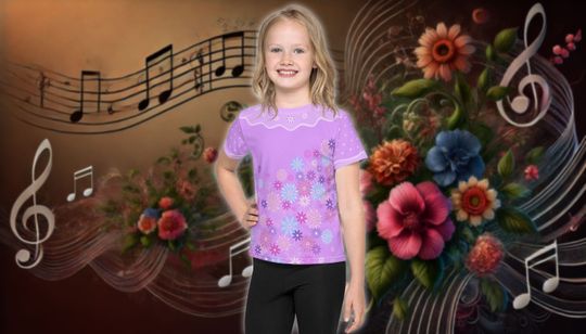 Encanto Inspired Isabela All-Over Print Kid's Costume T-Shirt | Isabela Halloween Party Top, Theme Park Bounding, Easy Encanto Kid Cosplay