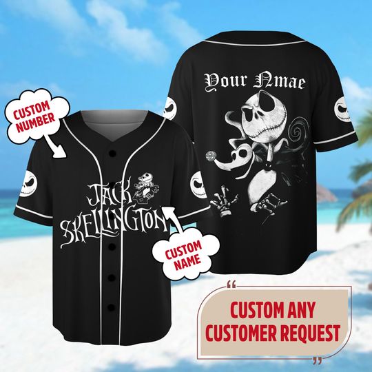 Personalized Jack Skellington Baseball Jersey, Custom Name Nightmare Before Baseball Shirt, Jack Skellington Basketball Jersey