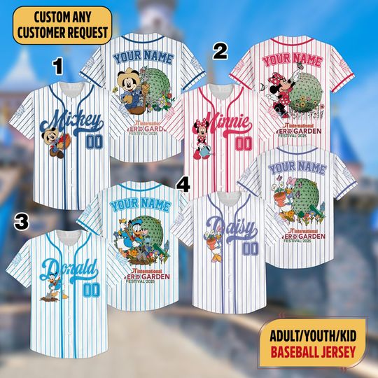 Custom Disney Epcot International Flower & Garden Festival Baseball Jerseys, Mickey Mouse and Friends Jersey Team, Epcot Tour Shirt