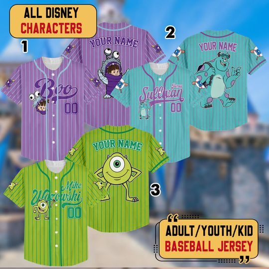 Custom Disney Mike Wazowski Baseball Jersey, Monsters Inc Baseball Team Jersey, Sulley Monster Birthday Gift for Monster Inc Fans