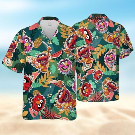 The Muppets Hawaiian Shirt, Muppet Show Button  Shirt, Funny Animal Short Sleeve Shirt, Beach Shirt Men, Cartoon Tropical Pattern Shirt