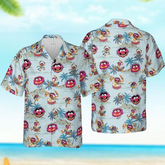 The Muppets Hawaiian Shirt, Muppet Show Button Shirt, Disney Vacation Shirt, K the frog Hawaii Tee, Funny Animal Aloha Shirts Men