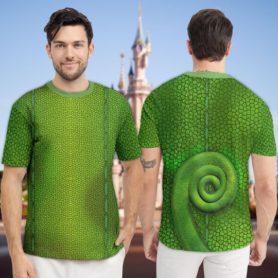 Tangled Pascal Costume T-Shirt, Green Pascal Cosplay Costume Tee, Rapunzel Princess Character All Over Print Shirt, Halloween 3D T-Shirt
