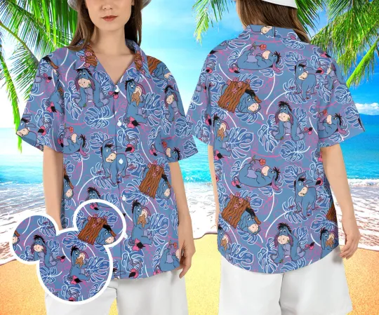 Eeyore the Donkey Beach Winnie the Pooh Aloha 3D HAWAII SHIRT