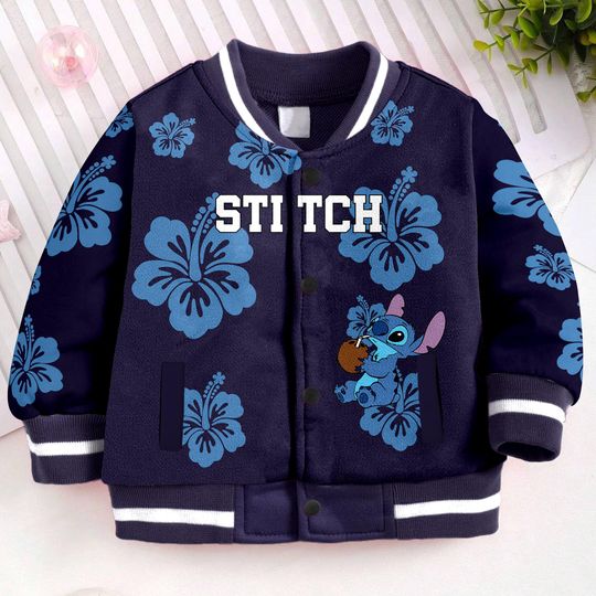Stitch Aloha Kids and Youth Baseball Jacket, Aldult Unisex Varsity Baseball Jacket